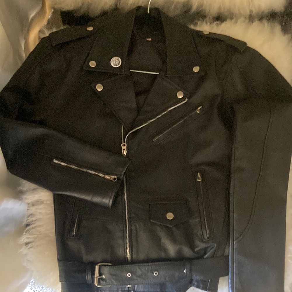 Vintage Real Leather Jacket 80’s 90’s y2k Misfits button punk rock motorcycle